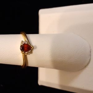 Dainty garnet and diamond ring 14k yellow gold